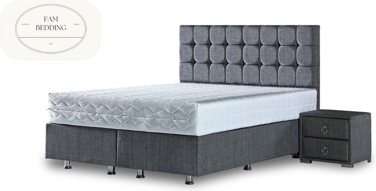FAM BEDDING 2 Persoons Opberg Boxspring Avec Antraciet 140x190