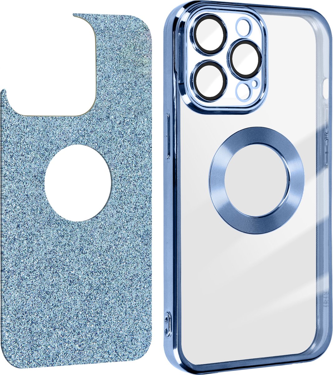 Protecam Spark Series afneembare glitterhoes Geschikt voor Apple iPhone 13 Pro Blauw