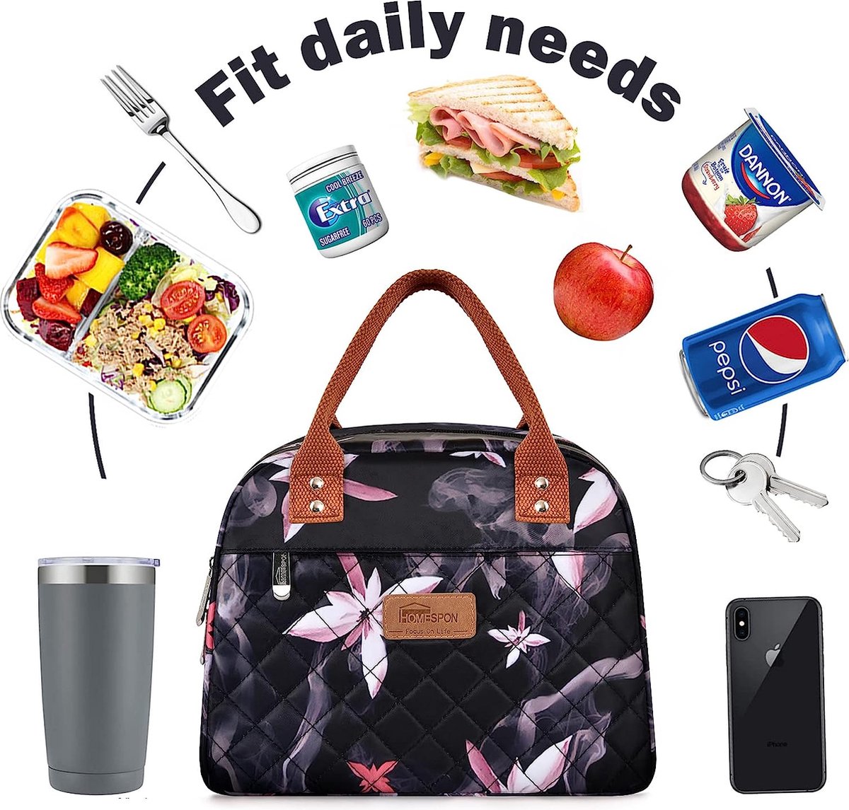 VOSERY Sac à Déjeuner Isotherme Pour Homme Et Femme - Motif Floral
