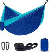 Hangmat voor buiten, ultralicht, met touwafdekkingen, reishangmat, ultralicht, ademend nylon, parachutehangmatten voor outdoor, camping, tuin en strand, draagvermogen 150 kg (grijs/blauw)