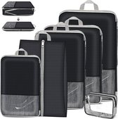 Packing Cubes Compression, 6 stuks, kofferorganizer, set, compressiepakzakken, waterdichte pakzakken met schoenentas en cosmetica, bagage-organizer voor koffer, rugzak, reizen (grijs)
