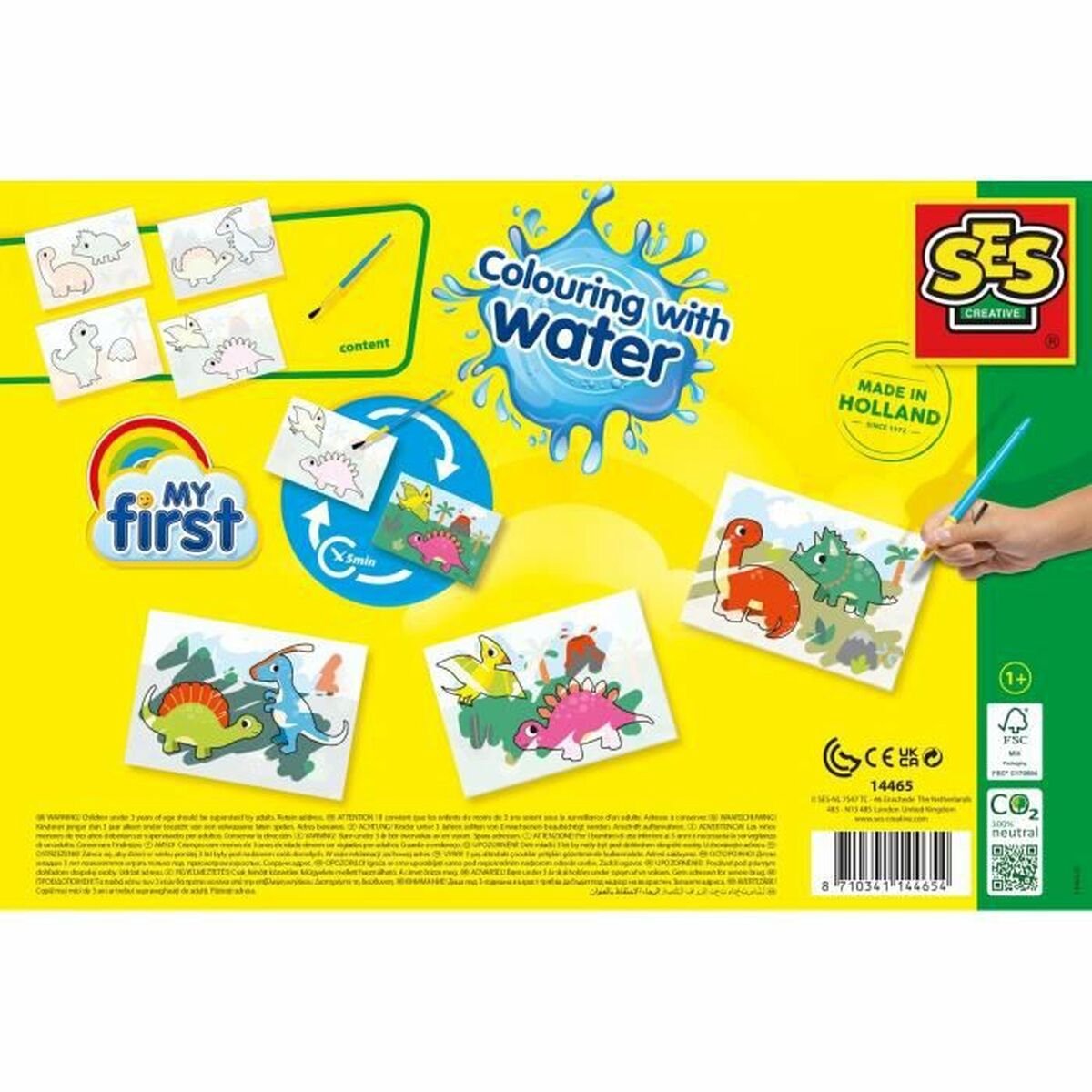 SES Creative- My First - Kleuren met Water - Dino's -Verven - geen geknoei - vrolijke kaarten met veilige kwast - steeds opnieuw te gebruiken - Dinosaurus Speelgoed 1 tot 4 jaar — cadeau in Spellen & Speelgoed - foto 5