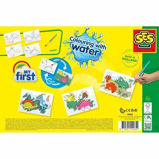 SES Creative- My First - Kleuren met Water - Dino's -Verven - geen geknoei - vrolijke kaarten met veilige kwast - steeds opnieuw te gebruiken - Dinosaurus Speelgoed 1 tot 4 jaar