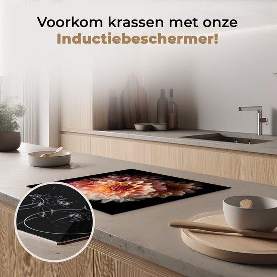 KitchenYeah® Inductie beschermer 59x52 cm - Dahlia - Bloemen - Roze - Zwart - Botanisch - Kookplaataccessoires - Afdekplaat voor kookplaat - Inductiebeschermer - Inductiemat - Inductieplaat mat