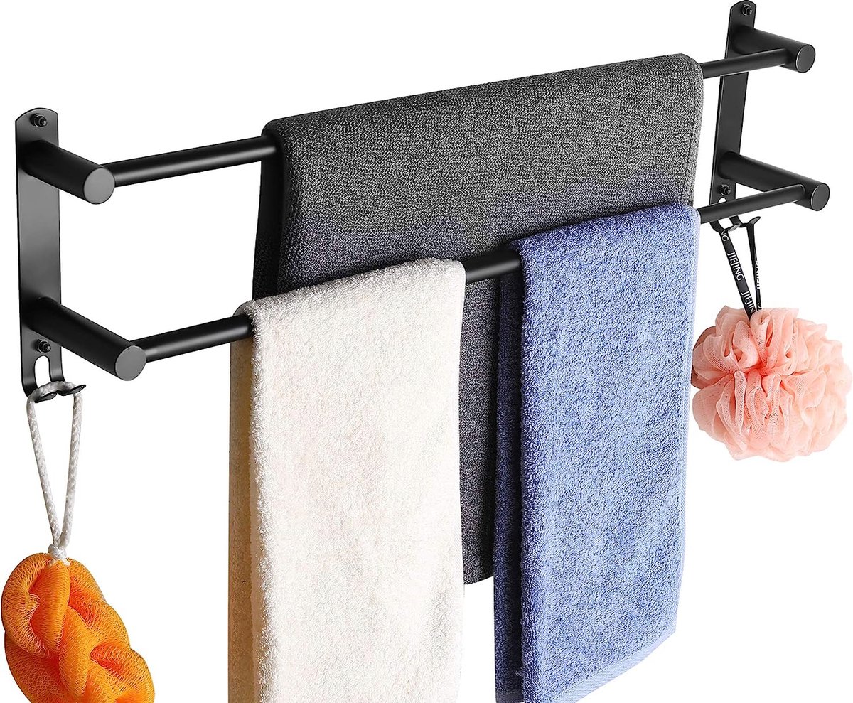 43-78CM roestvrij staal geen boren handdoekenrek wandmontage plank geschikt voor badkamer keuken handdoekenrek (zwart 2-laags)