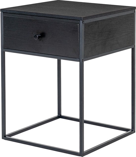 HOMN LIVING Alma Nachttisch mit 3 Schubladen, Holzfarben, Metallfüße