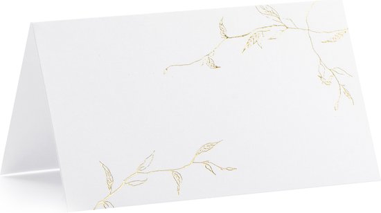 Foto: Partydeco naamkaartjes plaatskaartjes nature bruiloft wit goud 10x stuks 10 x 6 cm