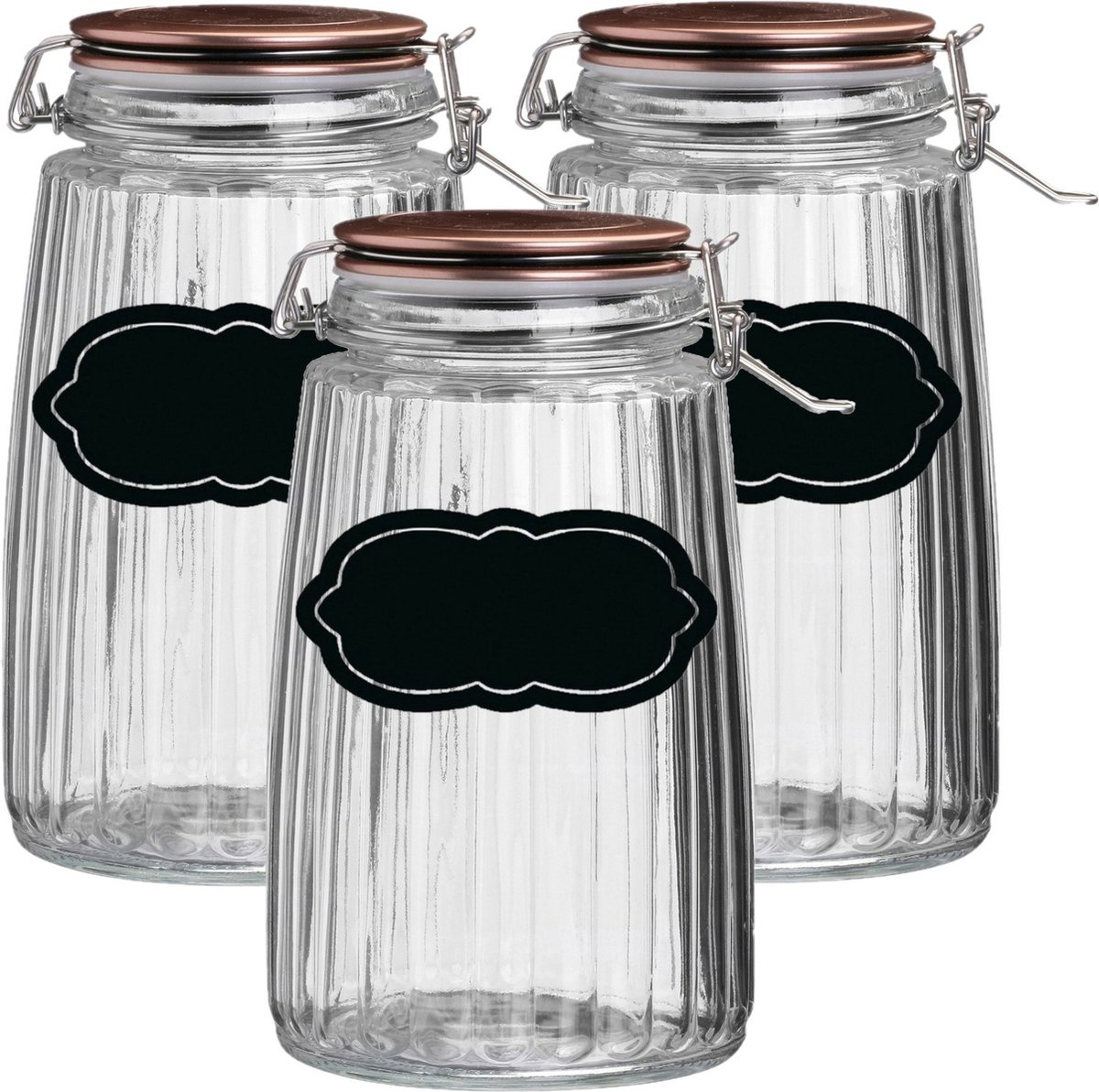 Weckpot/inmaakpot - 4x - 1.8L - glas - met beugelsluiting - incl. etiketten