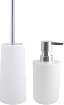 MSV Toiletborstel in houder 35 cm/zeeppompje 260 ml set Moods - kunststof - ivoor wit