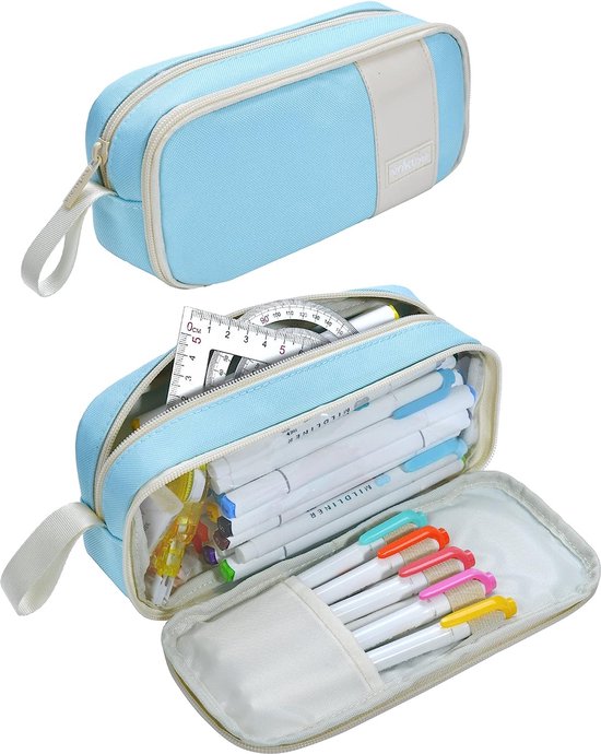 Trousse à crayons Blauw - 3 compartiments - Trousse scolaire pour garçons  ou filles 