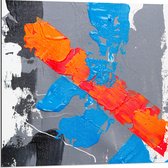 Dibond - Grijze, Blauwe en Oranje Verfvakken op Witte Achtrgrond - 80x80 cm Foto op Aluminium (Wanddecoratie van metaal)