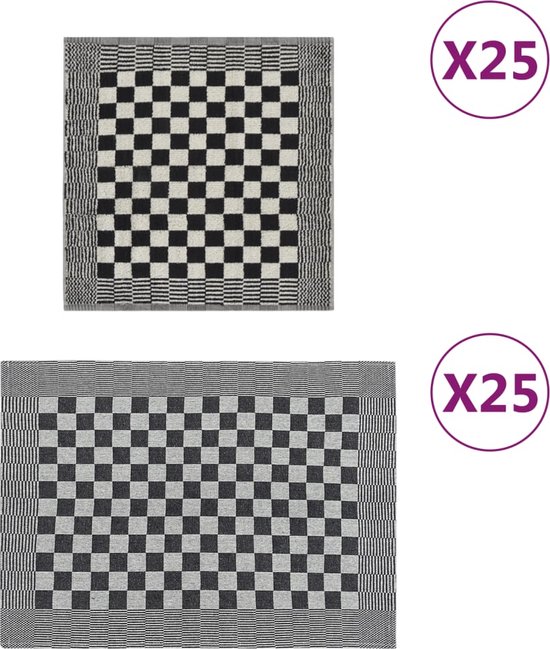 vidaXL-50-delige-Keukendoekenset-katoen-zwart-en-wit