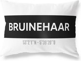 Tuinkussen BRUINEHAAR - OVERIJSSEL met coördinaten - Buitenkussen - Bootkussen - Weerbestendig - Jouw Plaats - Studio216 - Modern - Zwart-Wit - 50x30cm