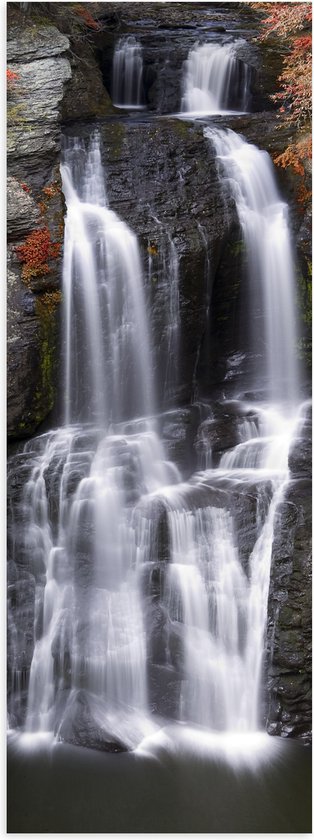 Poster (Mat) - Berg - Waterval - Water - Bomen - 40x120 cm Foto op Posterpapier met een Matte look