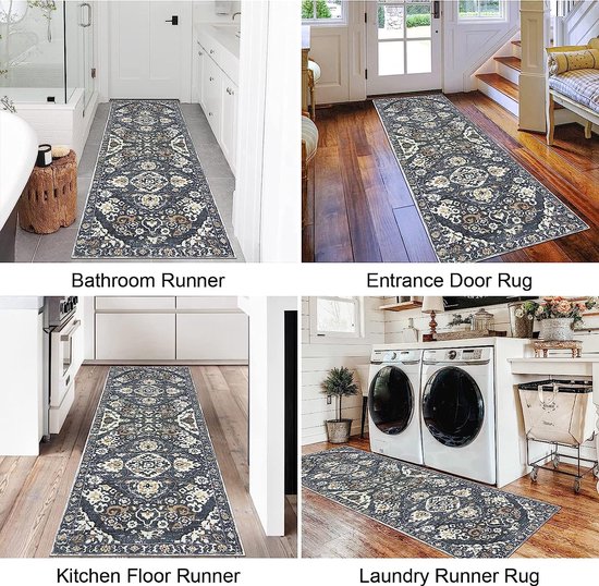 Loper vloerkleed voor de gang, 80 x 300 cm, antislip onderkant, lange en brede tapijten, machinewasbaar, keukentapijt, entree, hal, trap, tapijtlopers voor ingang, wasruimte, slaapkamer