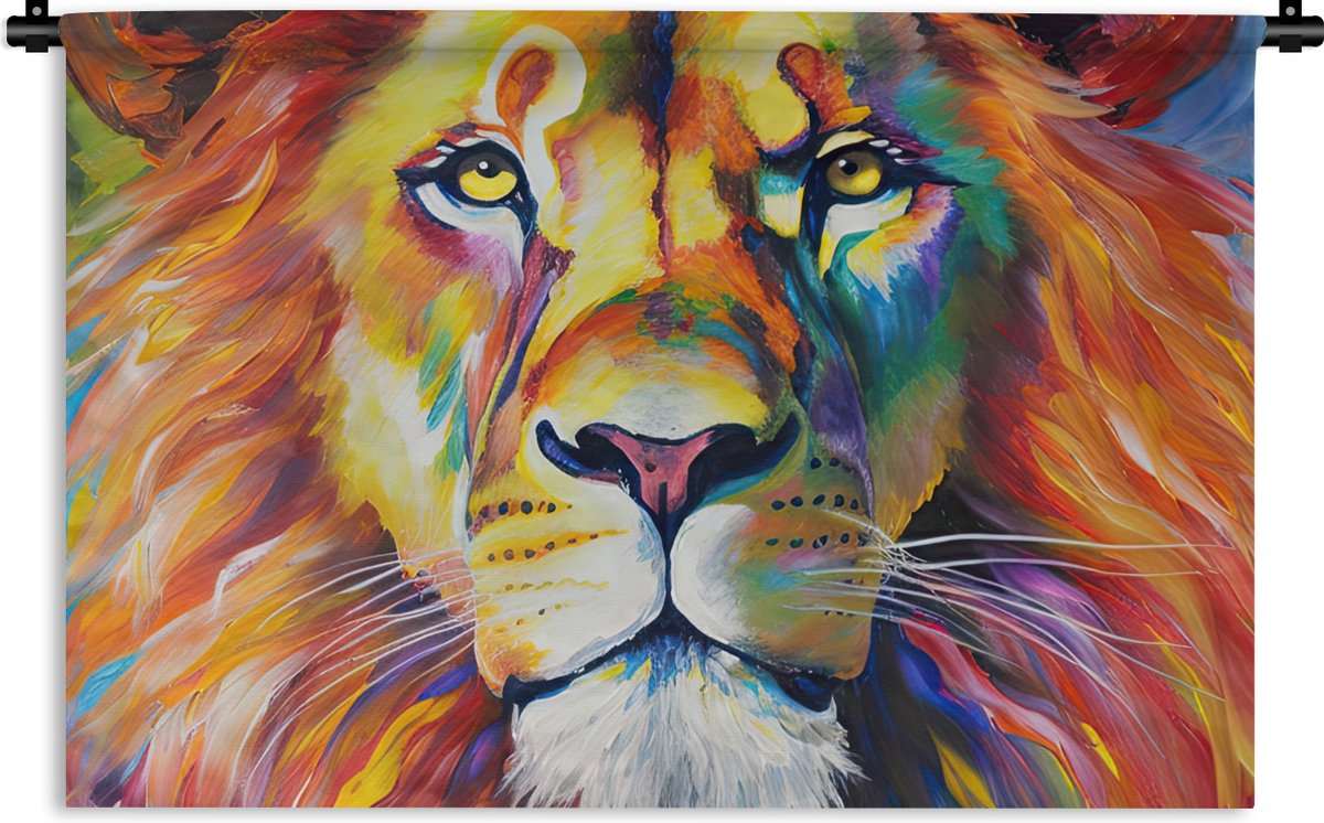 Wandkleed - Wanddoek - Leeuw - Olieverf - Kunst - Dieren - 150x100 cm - Wandtapijt