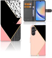 GSM Hoesje Geschikt voor Samsung Galaxy A24 4G Bookcase Black Pink Shapes