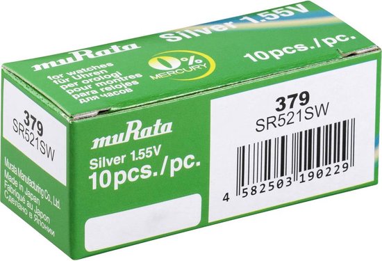 Murata SR521SW-PBWW 379 Knoopcel Zilveroxide 1.55 V 16 mAh 10 stuk(s)