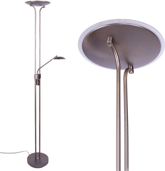 Minimalistische led vloerlamp Empoli | 2 lichts | brons / bruin | glas / metaal | met verstelbaar lees gedeelte | Ø 30 cm | 180 cm hoog | staande lamp / vloerlamp | modern / sfeervol design