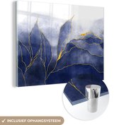 MuchoWow® Peinture sur verre 160x120 cm - Peinture sur verre acrylique - Marbre - Blauw - Aspect marbre - Or - Texture - Photo sur verre - Peintures