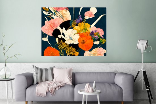 Décoration murale Métal - Aluminium Peinture Industriel - Fleurs - Vase - Tableau - Plantes - 160x120 cm - Dibond - Photo sur aluminium - Décoration murale industrielle - Pour le salon/chambre