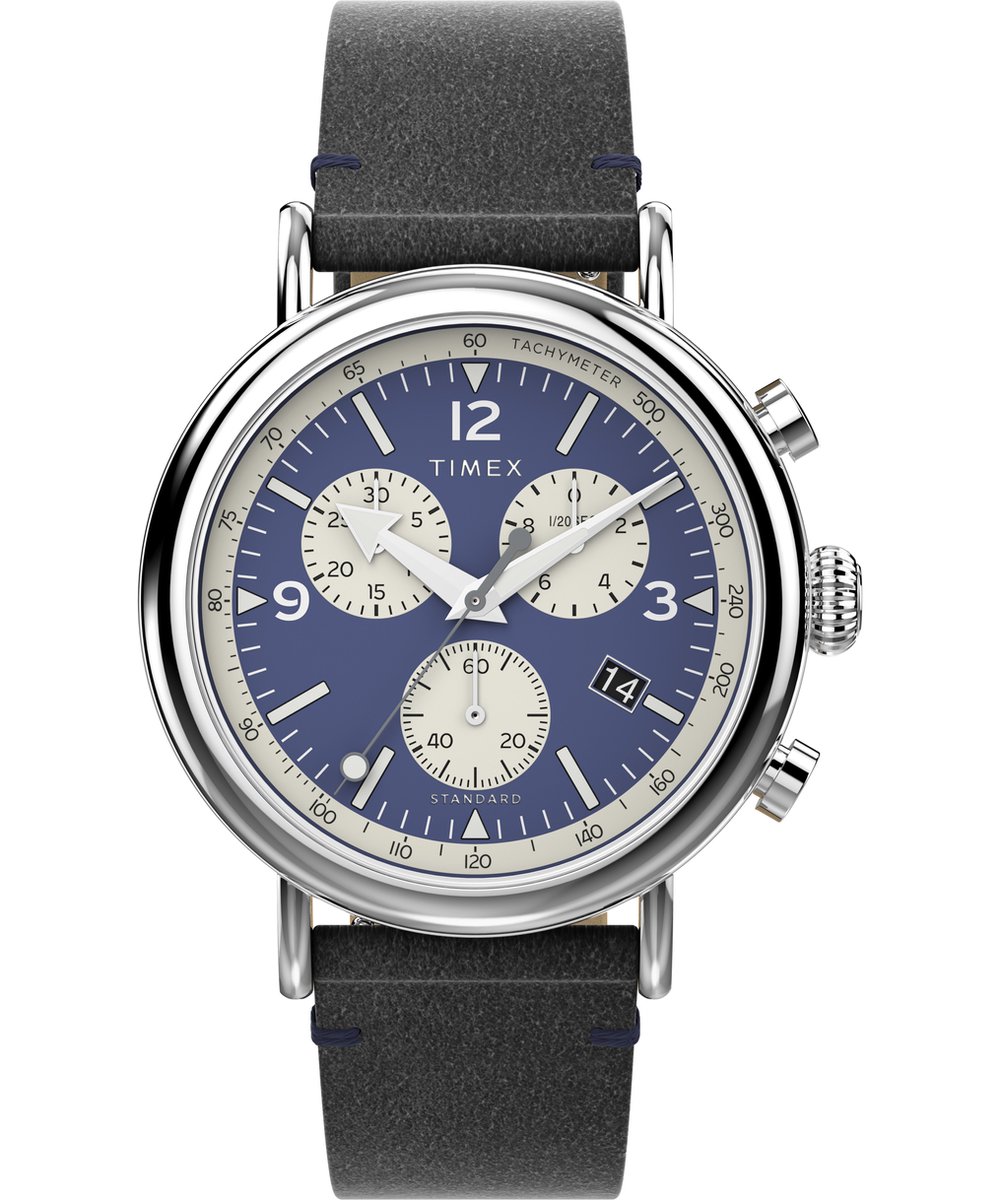 Timex Standard Chrono TW2V71100 Horloge - Leer - Zwart - Ø 40 mm