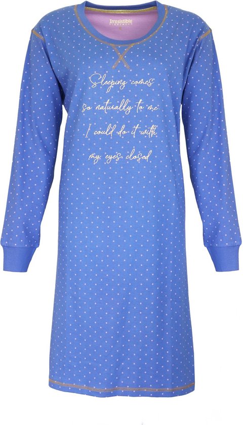 Irresistible Dames Nachthemd - Katoen - Wit Stippen - Blauw - Maat XXL