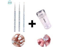 Nagelstempel Doorzichtig - Dubbele Siliconen Gel Stamper + Nagel Penseel Set 3 Stuks Zilver - French Manicure Tip Stempel - Nagelstempel Met Schraper - Nail Art Jelly Stamp - Nagel Stempel Kussen - Nail Art - Nail Pencil - Nagel Pennenset