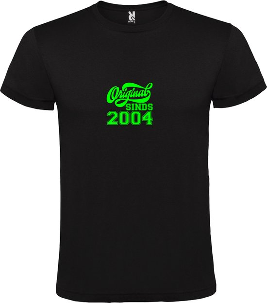 Zwart T-Shirt met “Original Sinds 2004 “ Afbeelding Neon Groen Size XL