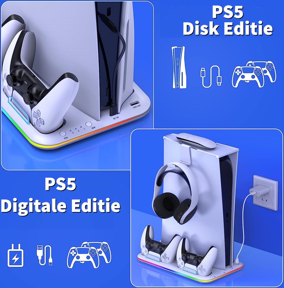 Phreeze Docking Station met Charging Station en Ventilatie - Geschikt voor DualSense Controllers en Sony Playstation 5 - Controller Laadstation