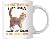 Grappige Mok met tekst: I'm Multitasking. I can Listen, Ignore and Forget at the same time. (kat) | Grappige Quote | Funny Quote | Grappige Cadeaus | Grappige mok | Koffiemok | Koffiebeker | Theemok | Theebeker