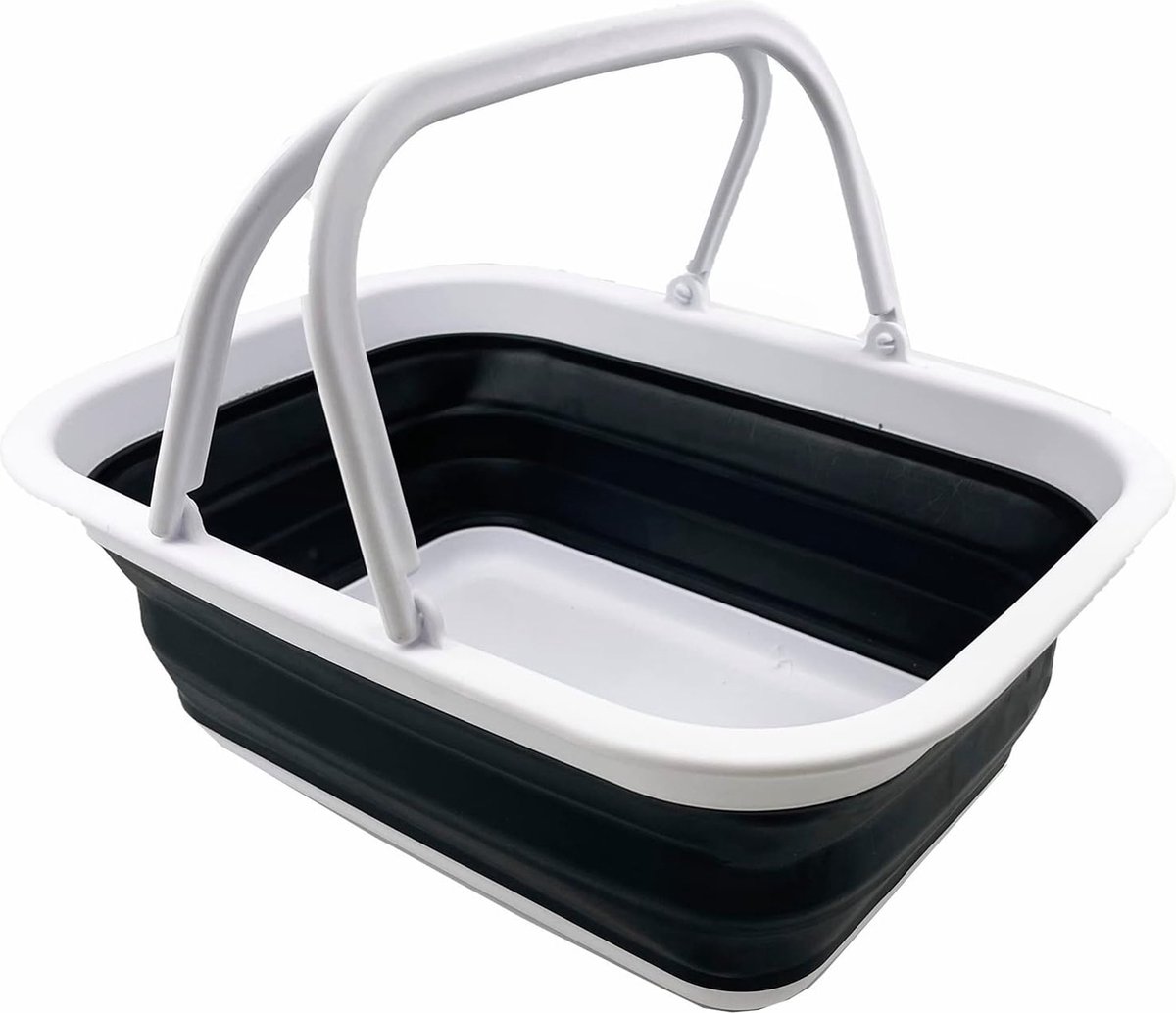 SAMMART 35L Opvouwbare Wasmand Met Handgrepen - Draagbare Picknickmand En Boodschappentas (Wit/Grijs)