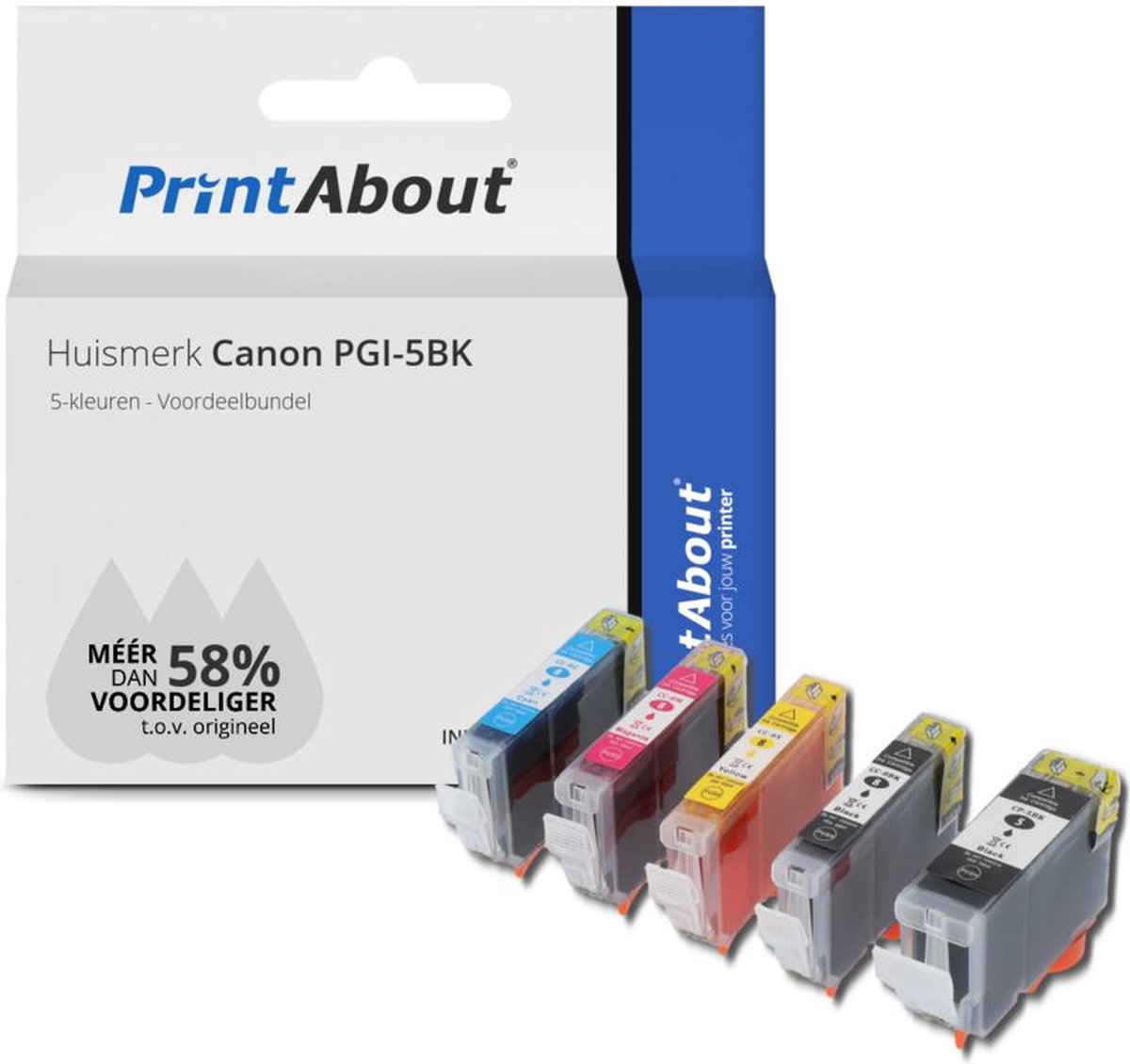 PrintAbout - Inktcartridge / Alternatief voor de Canon PGI-5BK / 5 Kleruen