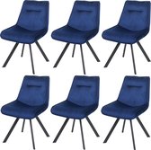 Set van 6 eetkamerstoel MCW-K24, gestoffeerde stoel keukenstoel fauteuil stoel, metaal fluweel ~ blauw