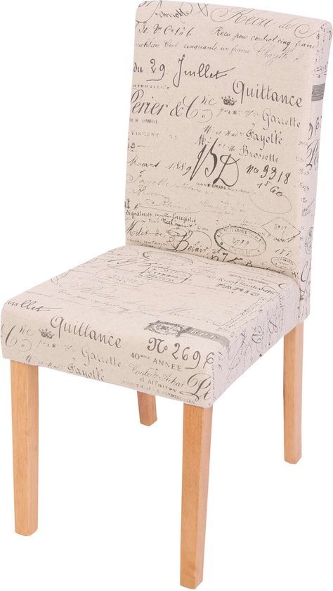 Set van 2 eetkamerstoelen Keukenstoel Littau ~ textiel met belettering, crème, lichtgekleurde poten