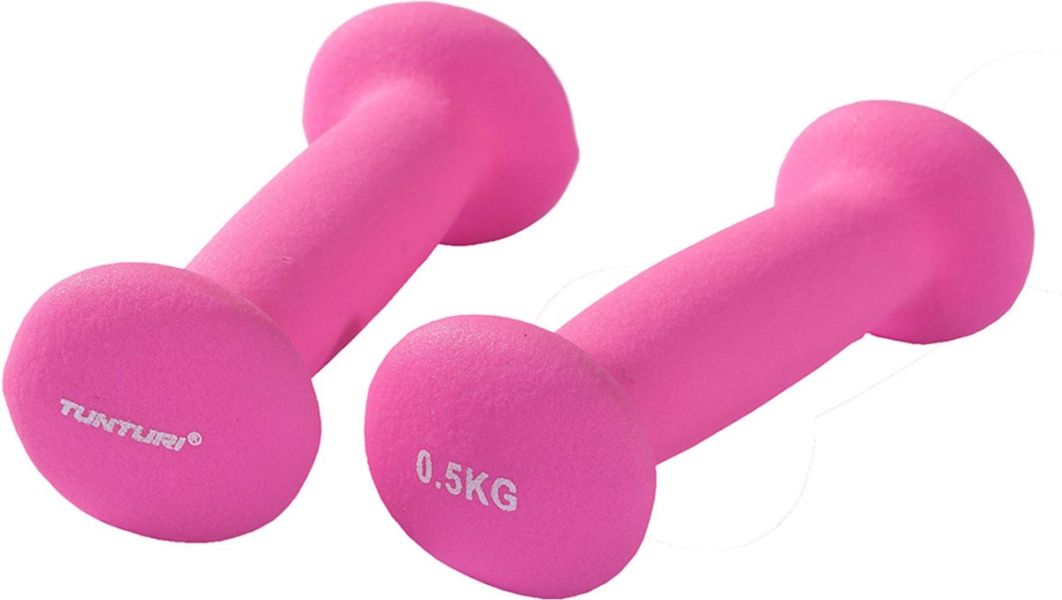 Tunturi Dumbbell set - 2 x 0,5 kg - Neopreen - Fluor Roze - Incl. gratis fitness app - Tunturi