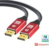 NÖRDIC DP-211 Gecertificeerde Displayport kabel - 1.4 - 8K60Hz - 32,4Gbps - 1m - Rood/Zwart