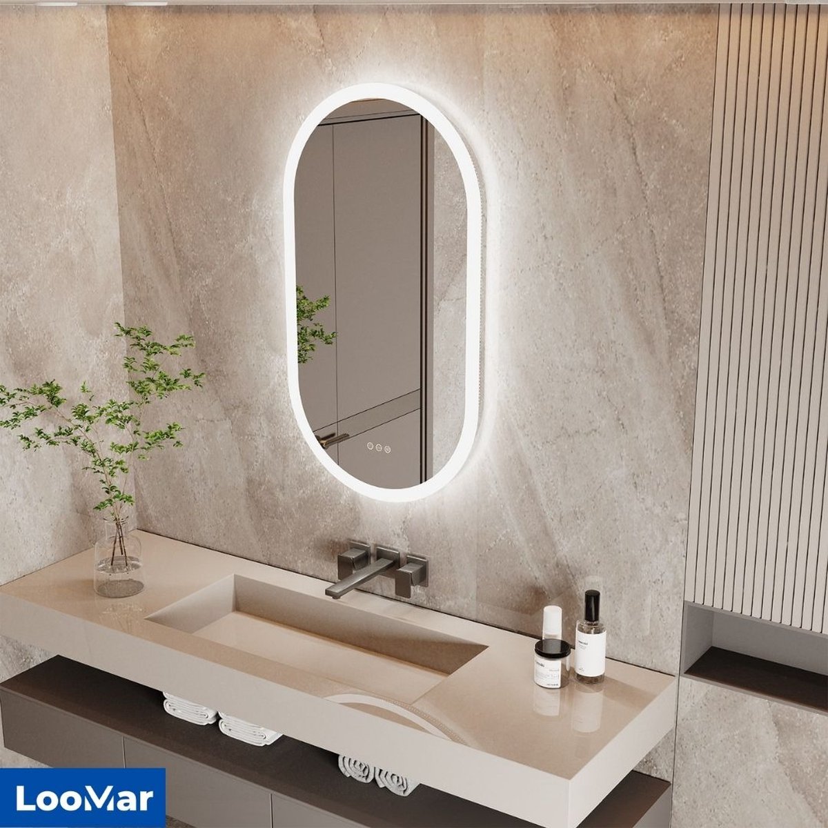 Moderne Miroir avec LED Illumination Salle de Bain 50x100 cm avec