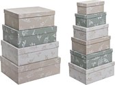 Set van opstapelbare opbergboxen DKD Home Decor Beige Bruin Groen Karton (43,5 x 33,5 x 15,5 cm)