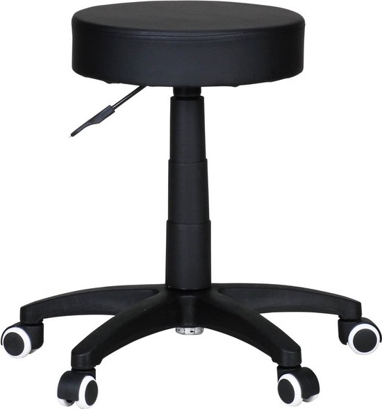 Tabouret de travail Rootz - Design Zwart - Rembourré - Tabouret à Roulettes - Dossier gratuit