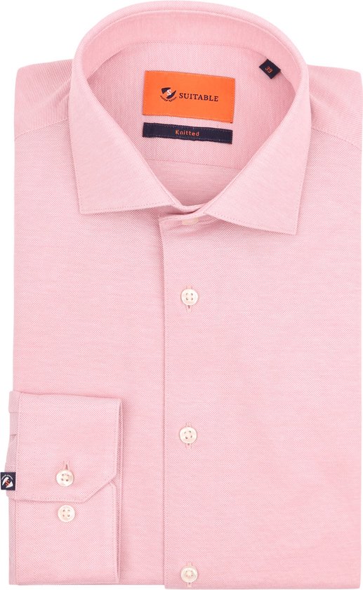 Suitable - Overhemd Knitted Pique Roze - Heren - Maat 38 - Slim-fit