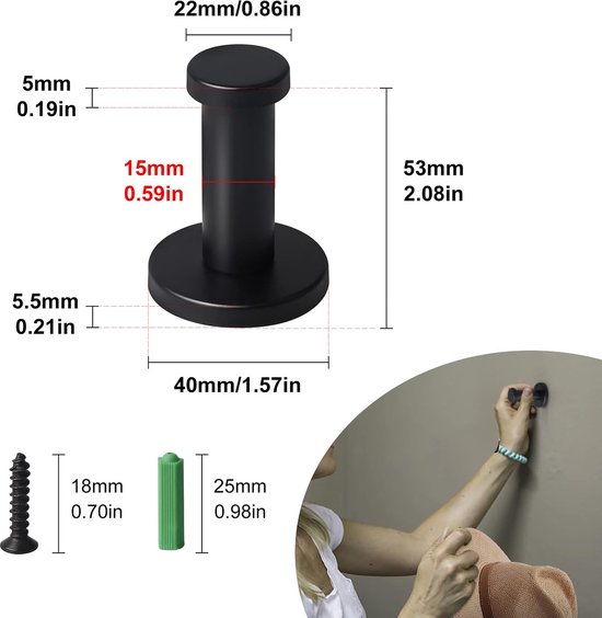 GZjiyu 8 stuks haken garderobe, zware belasting, roestvrij staal, zware belasting, stalen haken voor badkamer, keuken, kledinghaken, keramische tegels, display met 16 schroeven 16 expansiebuizen 1
