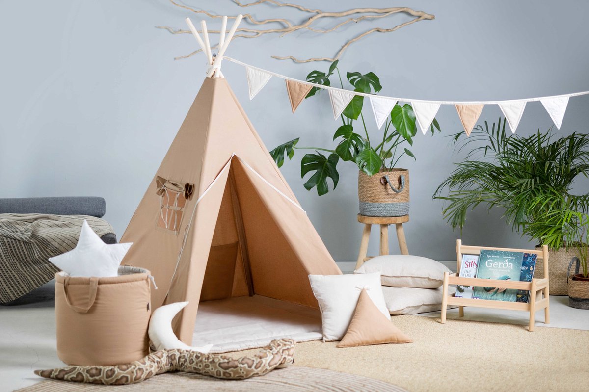 Tente Tipi Caramel pour enfants avec tapis de jeu et 2 oreillers, Tente de  jeu