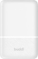 Mini banque d'alimentation Buddi | 5 000 mAh | Format de voyage | Compact | Petit | Très mince | USB-C et USB-A 2,4A | Powerbank universel pour Samsung / iPhone, entre autres | Blanc
