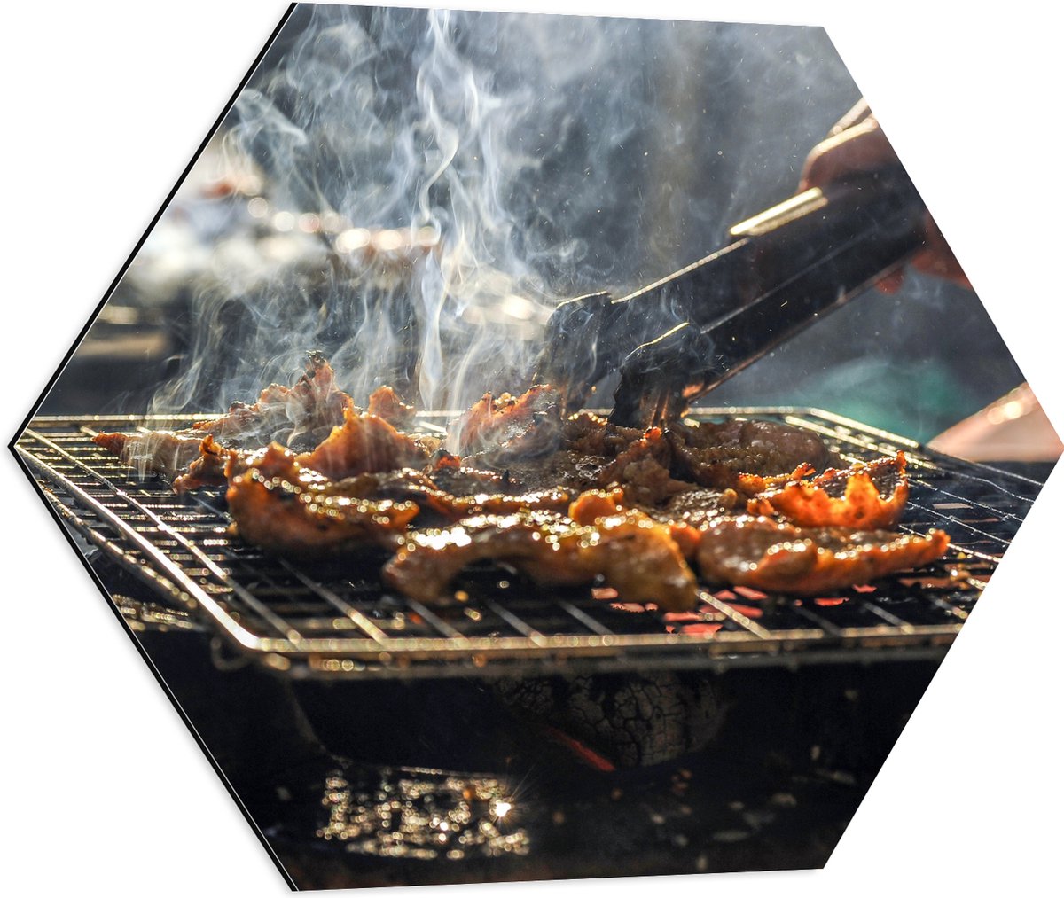 Dibond Hexagon - Barbecue - Kool - Rook - Tang - Vlees - Bakken - Eten - Buiten - 60x52.2