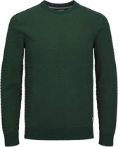 JACK & JONES Atlas knit crew neck slim fit - heren pullover katoen met O-hals - groen melange - Maat: M
