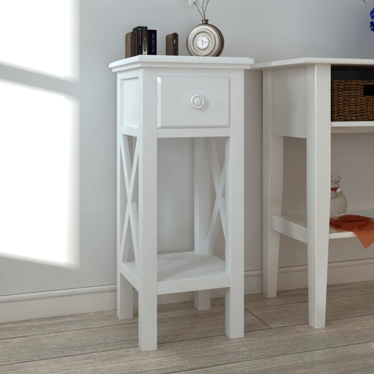 vidaXL Table de chevet MDF blanc