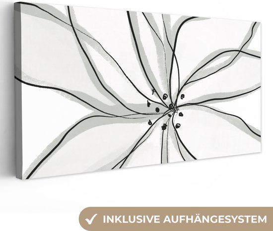 Peinture sur toile 160x80 cm - Décoration murale Bloem - Art - Wit - Zwart - Décoration murale murale salon - Décoration chambre - Accessoires de chambre - Peintures