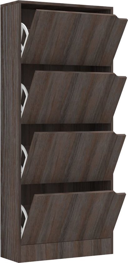 vidaXL - Schoenenkast - met - 4 - deuren - 59x24x136 - cm - bewerkt - hout - grijs - eiken