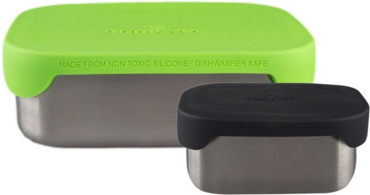 Rubytec Superhero Duo Lunchbox - 0,8 L + 0,3 L - RVS Broodtrommel - Vaatwasserbestendig - Inclusief verdeler - 17.3 x 13.3 x 6.2 cm - Groen